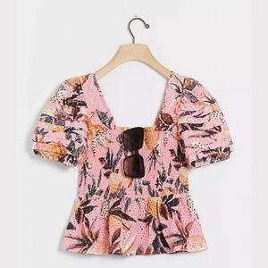 FARM RIO Azalea pink floral print top